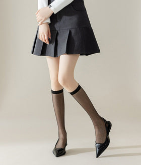 Ice Silk Pearl Calf Socks Summer Thin Transparent Gold And Silver Silk Knee Length Stockings Crystal Glass Silk Lace Socks